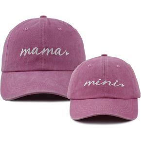 Xpayzere 2 PCS Mama and Mini Hats for Mom Girls 3-10 Years, Adjustable Embroidered Cotton Baseball Cap