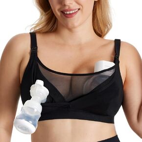 Momcozy Mesh Support Pumping Bra Hands Free Suitable for 36C-44G, Comfortable Plus Size Pumping and Nursing Bra in One Black