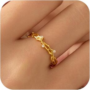 خاتم غصين ذهبي خمر للأم ، 925 Sterling Silver CZ Leaves Branch Franch Hollow Congling to Daughter ، حلقات مطلية بالذهب 14K للنساء عيد الميلاد هدية التخرج من هدية المجوهرات