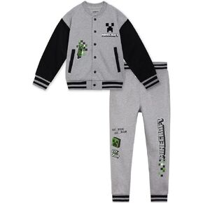 Minecraft Fleece Varsity Bomber Jacket and Jogger Pants Outfit Set Little Kid to Big Kid Sizes (4-18-20)