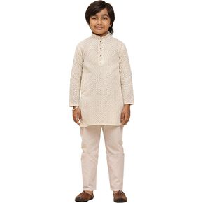 Pure Cotton Sequined Embroidred Kurta for Boys | Traditional Indian Festive Kurta (S-279)