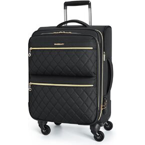 BAGSMART Underseater Carry On Luggage Airline Approved with Spinner Wheels, 16 Inch Luggage with TSA Lock, Overnight Rolling Softside Suitcases for Women, Black