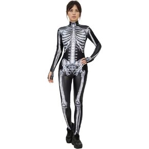haikyuu Women Black Skeleton Bodysuit Halloween Skull Cosplay Outfit Jumpsuit Long Sleeve Bone Goth Catsuit
