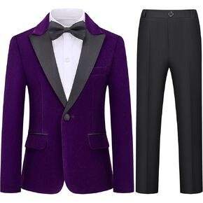 Boys Tuxedo Suit Slim Fit 3 Piece Velvet Tux Blazer Jacket Pants Bow Tie Toddler Kids Wedding Formal Outfit Set