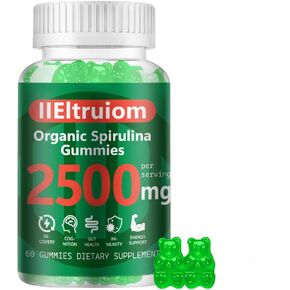 Gerulina Gummies ، Siprulina العضوية 2500 ملغ الطاقة اليومية المحسنة - خضراء اليومية اليومية مع طحالب البحر ، الكلوروفيل ، GLA ، غير المعدلة وراثيا ، خالية من الغلوتين ، 60 غموض نباتي