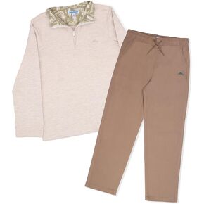 Tommy Bahama Boys Pullover Quarter-Zip Long-Sleeved Sweater & Pants Set, Casual 2-Piece Summer Outfit for Kids