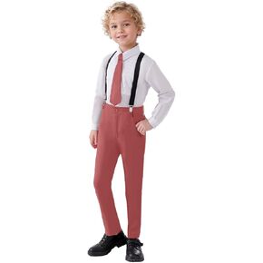 Boys 4 Pieces Suits with Suspender Kids Formal Wedding Pants Set for Teen Boys
