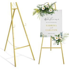Gratte Gold Easel Stand for Wedding Sign ، لا يوجد تجميع مطلوب فنان معدني easels للعرض ، ملصق الترحيب الثقيل يقف للحفلات والرسم