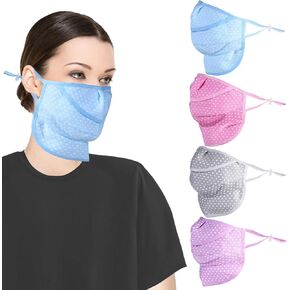 4 Pieces Women UV Sun Protection Mask Dustproof Breathable Half Face Shield Bandana with Ear Loops, Reusable Face Protective Cover Soft Cotton Neck Gaiter Scarf for Summer Outdoor Activities