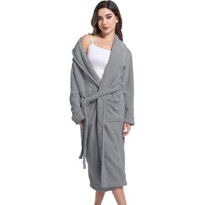 Women's Shawl Collar Bathrobe, Soft Long Towel Robes for Women - Super Absorbent Quick Dry yet Warm(Grey, S/M)