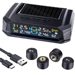 نظام مراقبة ضغط إطارات RV ، مراقبة ضغط الإطارات مع TPMs الشمسية وشاحن USB مع 4 أجهزة استشعار و 6 أوضاع إنذار ، شاشة LCD LCD لـ RV ، سيدان ، سيارات الدفع الرباعي ، MPV