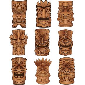 Qilery 9 Piece Jumbo Brown 16.5" - 29.5" Tiki Mask Cardboard Cutouts Tiki Mask Decorations Survivor Themed Party Decorations for Your Next Luau, Bar and Other Fun and Grand Celebrations
