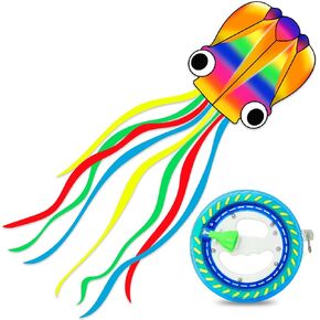 2 Packs (Rainbow+Red) Large Octopus Kite,Big Beach Kite for Outdoors Activities with Line and Handle in Saudi Arabia