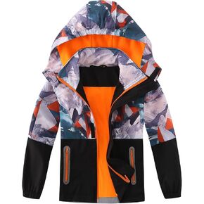 Boys Rain Jacket Lightweight Waterproof Hooded Fleece Lined Raincoat Windbreakers