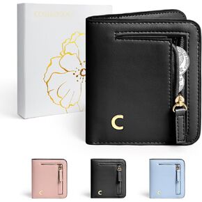 COSHAYSOO RFID Wallet Womens Small Mini Slim Thin Bifold Initial Letter Credit Card Cash Coin Holder, Personalized Mom Birthday Gifts from Daughter Mothers Day Gift Ideas for Grandma Black M