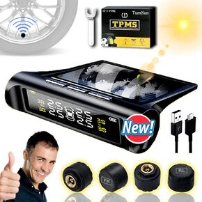 Tire Pressure Monitoring System TPMS Tire Pressure Monitor with Solar and USB Charge, 4 Tire Sensors & 6 Alarm Modes, Auto on/Off, 2025 Updated TPMS with Color LCD Screen, for SUV, MPV, RV, Sedan