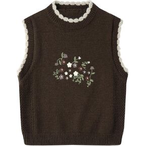 Mud Kingdom Girls Knit Sweater Vest Sleeveless Floral Embroidery Knitted Crewneck Top