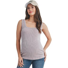 LaClef Womens Sleeveless Ribbed Square Neck Maternity Tank Top