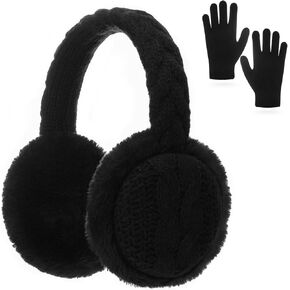 BEARAE Kids Knit Earmuffs Gloves Set Winter Soft Plush Ear Muffs Boys Girls Elastic Knit Mittens Outdoor Warm Ear Warmers