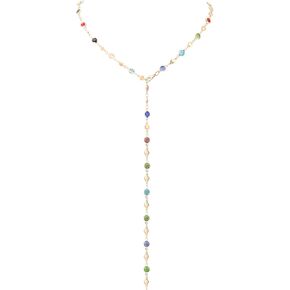KURTCB Rhinestone Necklace for Women Boho Long Y Lariat Necklace Colorful Summer Beach Jewelry