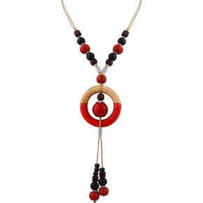 MINACHI Boho Hippie Colorful Ceramic Beads Strand O Ring Circle Charm Long Y Necklace, Vintage Bohemian Statement Jewelry Gift for Women