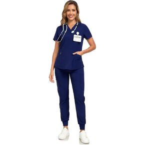 Scrubs for Women Sets, Stretch V-Neck Scrub Top & Cargo Pants with Multi Pockets, Anti-Wrinkle in Saudi Arabia