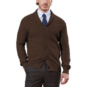 Kallspin Men's Pure Cotton Button Down Cardigan Sweater Lightweight Shawl Collar Knitwear