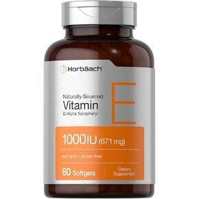 Horbäach فيتامين E 1000 iu softgels | 671mg | 60 العد | غير المعدلة وراثيا والغلوتين خالية من المصادر بشكل طبيعي | D ألفا توكوفيرول