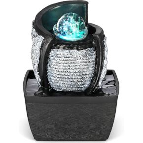 Tabletop Water Fountains Indoor, 3 Gears Desktop Fountain with Led Rolling Ball, Table Top Small Water Feature Interior Zen Relaxation Decor for Home Bedroom Living Room Office
