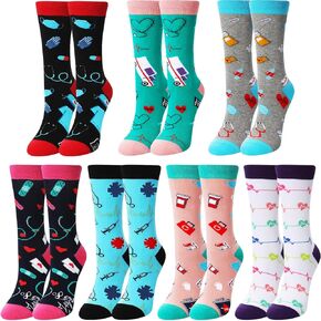 Vicenpal 7 Pair Women's Funny Nurse Socks Novelty Casual Crew Socks Birthday Christmas Gift for Nurse Dentist