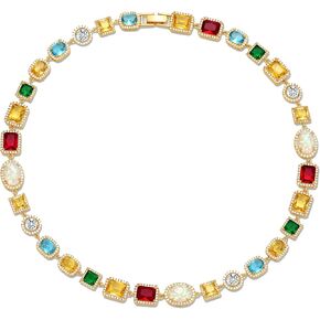 Tennis Necklaces for Men, Dainty 18K Gold Plated Diamond Tennis Choker Necklace Cubic Zirconia Chain with Emerald, Ruby, and Aquamarine Gemstones for Men Bride Birthday Wedding Valentine's Day Gifts