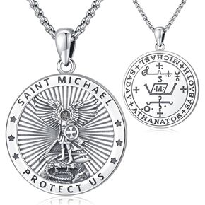 Odinstone 925 Sterlling Silver St Michael/St Christopher/St Benedict/Jesus Crucifix/St uriel/Archangel Raphael Netlace for Men Tendermets Denive Jewelry Gifts