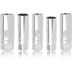 5PCS Magnetic Spark Plug Socket Set,Include Thin Wall 12 Point Socket Set 3/8 Drive 14mm&16mm,and Spark Plug Removal Tool 9/16",5/8",13/16",Universal Magnetic Socket Set Car Accessories