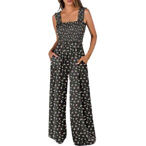 ANRABESS Womens Casual Summer Jumpsuits Smocked Sleeveless Wide Leg Long Romper Jumpers 2025 Beach Vacation Outfits