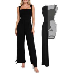 Popilush Jumpsuits for Women Dressy Casual Loose Overalls Sleeveless Rompers Outfits with Shapewear Adjustable Trouser Legs