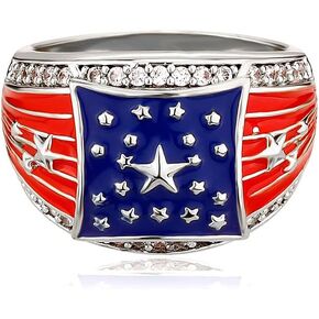 JINAO American Flag Rings for Men 14K Gold-Plated - Patriotic Chunky Ring with 5A Cubic Zirconia Border & Oil Painting Craft, Mens Fashion Jewelry 7-11