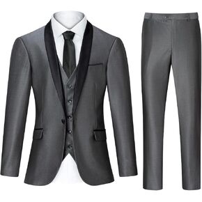 Men's Suit 3 Piece Slim Fit Suits for Men, One Button Solid Shawl Lapel Blazer Jacket Vest Pants Set for Party Wedding