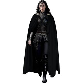 L'VOW Medieval Black Cape Viking Cape Renaissance Cloak with Brooches for Women Men Halloween Cosplay