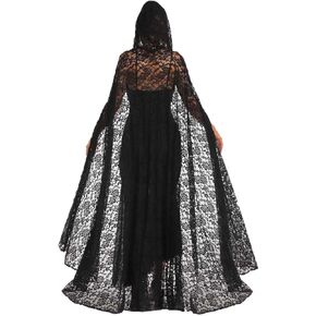 UniCra Black Lace Laceed Cape Halloween Costume Long Cloak Complay Cosplay Witch Vampire Cape for Women