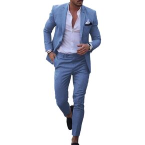 UNINUKOO Mens 2 Piece Suit Linen Summer Top Blazer Pants Sets Beach Wedding Wear Vacation Prom Suits for Men