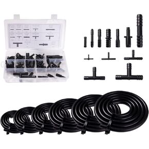 Vacuum Line Kit – 6PCS 5FT Silicone Vacuum Hoses for Automotive Use (1/8" 5/32" 3/16" 1/4" 5/16" 3/8") with 113PCS Nylon Connectors – Durable Vacuum Hose Automotive Replacement