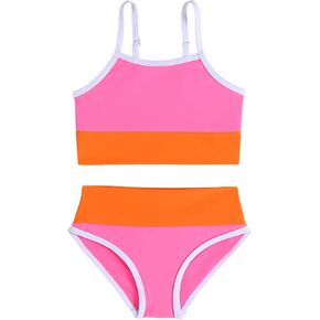 Little Girl Swimsuit Casual Swimwear Kids Two Piece Color Block Bathing Suits Beach Bikini Set 3-8 Years