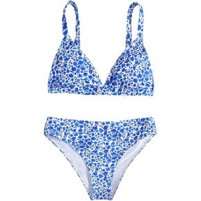 Soly Hux Girl's Floral Print Bikini Set v Neck Spaghetti Strap Bathing Suit Suit Swimsuit