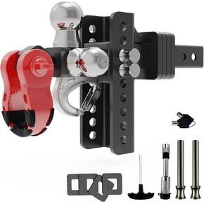 Adjustable Trailer Hitch, Tri-Ball (1-7/8", 2", 2-5/16") Drop Hitch, Fits 2 Inch Receiver, 6-7/8" Rise/Drop 10000LBS Heavy-Duty Solid Ball Mount, for RV Towing, Motorcycles