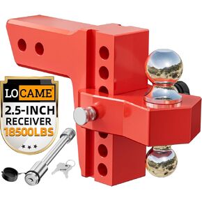 LOCAME Adjustable Trailer Hitch, Fits 2.5-Inch Receiver Only, 8-Inch Drop/Rise Aluminum Drop Hitch ,18,500 LBS GTW--Tow Hitch for Heavy Duty Truck with Double Stainless Steel Locks, Red, LC0015