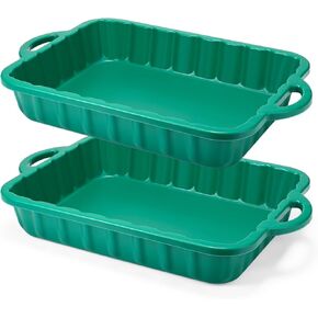Baderke 2 Pcs 19.7 x 15.4 x 4 Inch Oil Drain Pans Green Oil Drip Tray Waste Oil Catcher 2 Gallon Square Oil Container Automotive Green Oil Storage Pan for Under Car to Keep Floor Clean