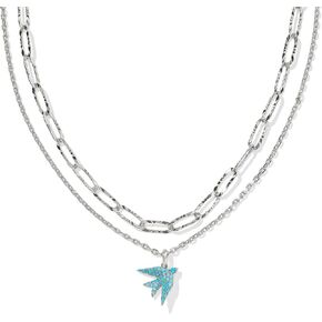 Kendra Scott Womens Melody Bird Multi Strand Necklace Silver Teal Crystal One Size