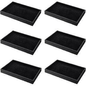 Quelay 6 Pcs Black Velvet Stackable Jewelry Tray Showcase Display, Jewelry Organizer Tray Bracelet Ring Earring Necklace Organizer Empty Plate for Drawers Countertop