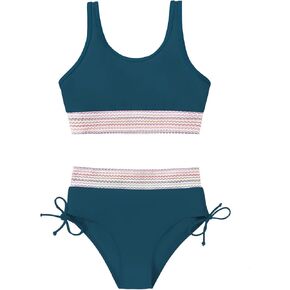 Teen Girls Swimsuit Two-Piece Bikini Set Adjustable Straps High Waist Bathing Suit Kids Athletic Swimwear with Chest Pad