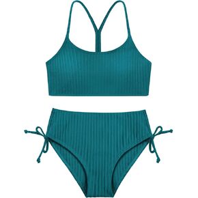 Weixinbuy Girls Swimsuits Summer Bathing Suit for Teens Girls 2 Piece Bikini Set Solid Beach Swimsuit Swimwear for Girls